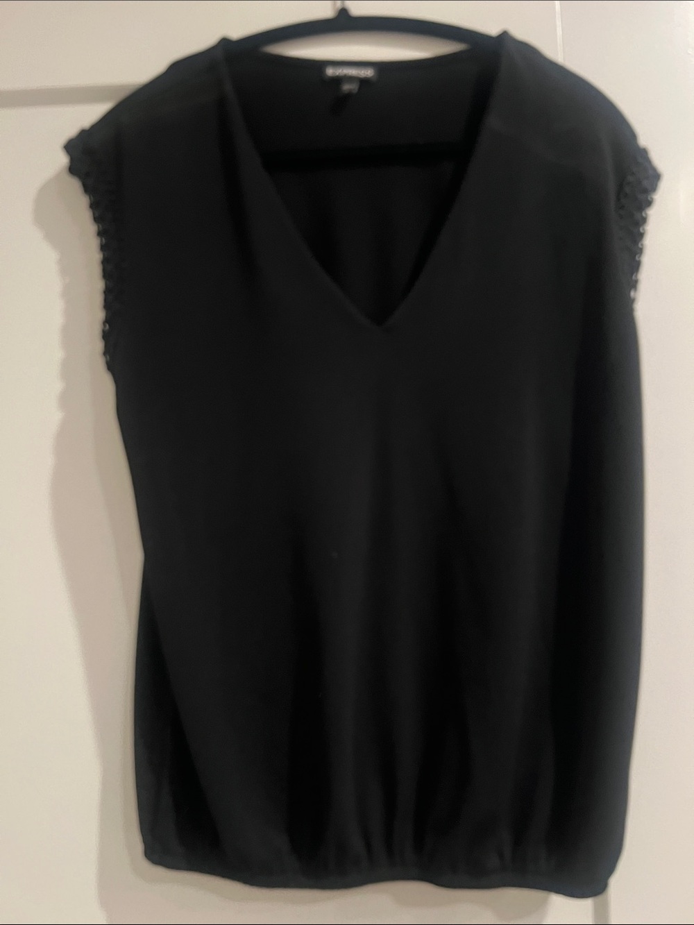 Express Black V-Neck Cap Sleeve Blouse